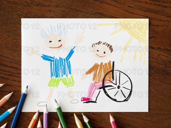Disabled child friend top view
