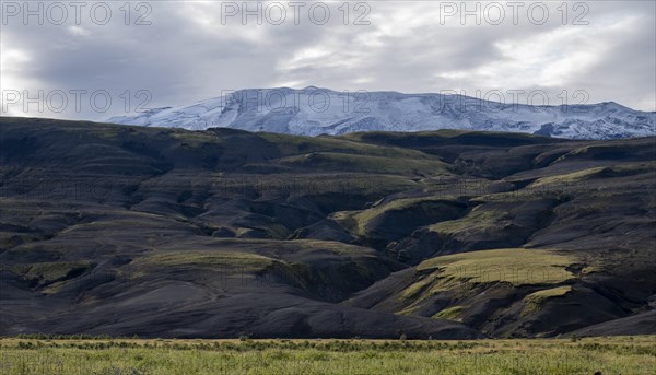 Landscape around snow-covered volcano Hekla