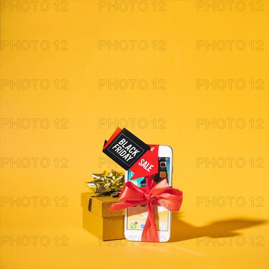 Smartphone near present box