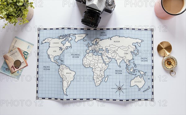 Tourism items assortment top view