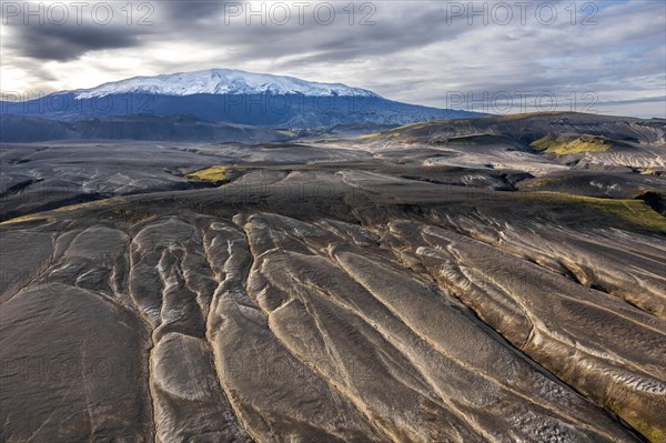 Landscape around snow-covered volcano Hekla