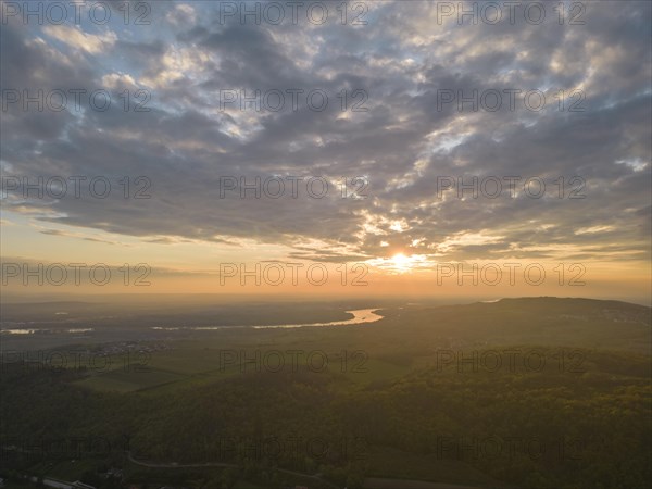 Aerial view of sunrise over the Danube