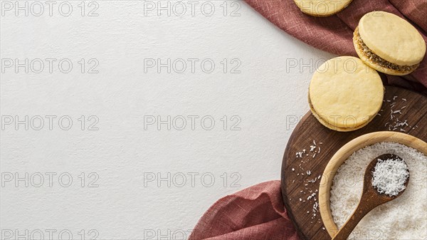 Top view alfajores coconut concept
