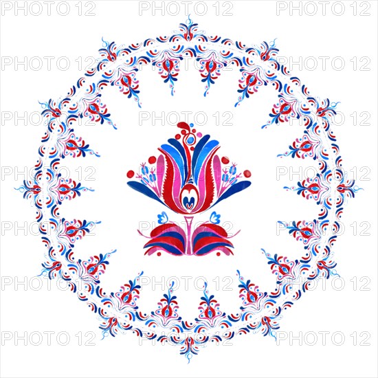 Watercolor Hungarian embroidery symbol over white background