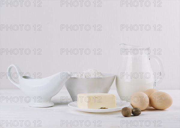 Healthy food ingredients white backdrop