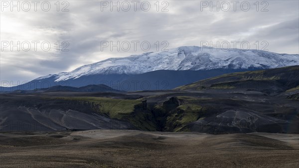 Landscape around snow-covered volcano Hekla
