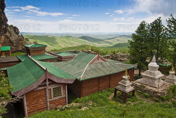 Buddhist Monastery with Choerten in the Mountains of Khangai Nuruu National Park