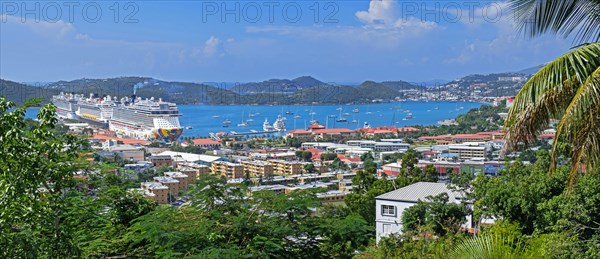 Cruise ships moored in the Charlotte Amalie harbour