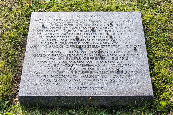 Gravestone of fallen German soldiers at the First World War One military cemetery Deutscher Soldatenfriedhof Langemark