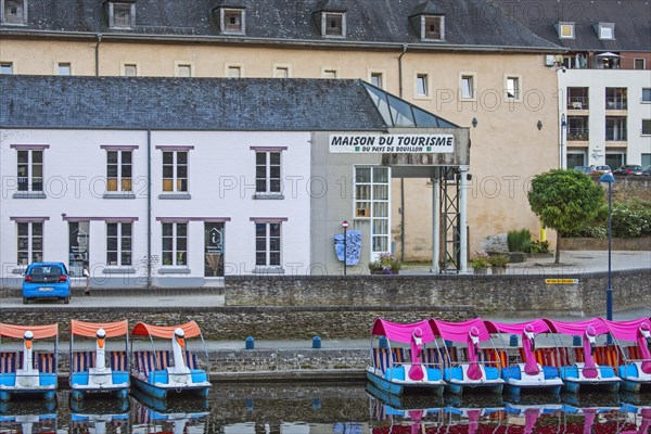 Pedal boats in front of Archeoscope and Maison du Tourisme