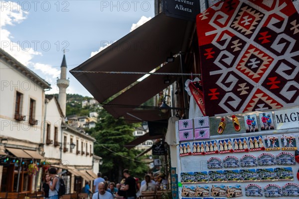 Street from the restaurant and souvenir area to the city of Gjirokaster or Gjirokastra. Albanian