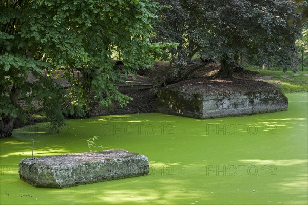 Partially submerged German bunker in pool made by mine crater at the Hooge Crater