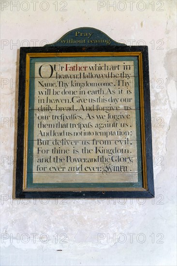 Our father prayer on wooden boards inside Little Wenham church