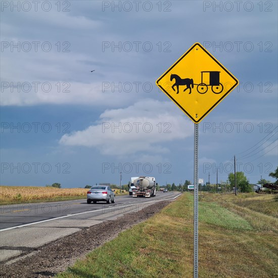 Traffic sign for Amish horse-drawn carriages