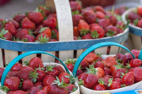 Market stall with fresh strawberries