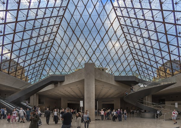Entrance hall to the Louvre under the pyramid
