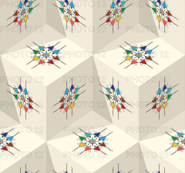 Decorative geometric repeating pattern inspired by Al-Qatt Al-Asiri traditional paintings