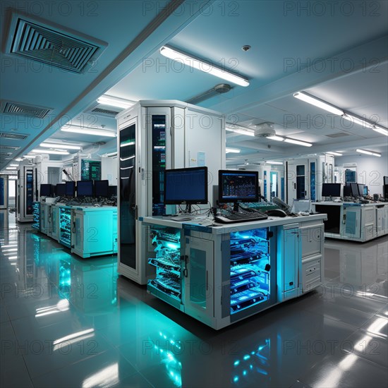 Modern server room with computers and installations