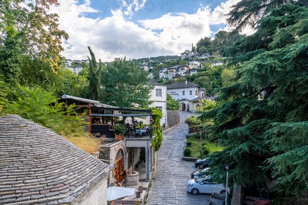 Views from the viewpoint of the city of Gjirokaster or Gjirokastra. Albanian