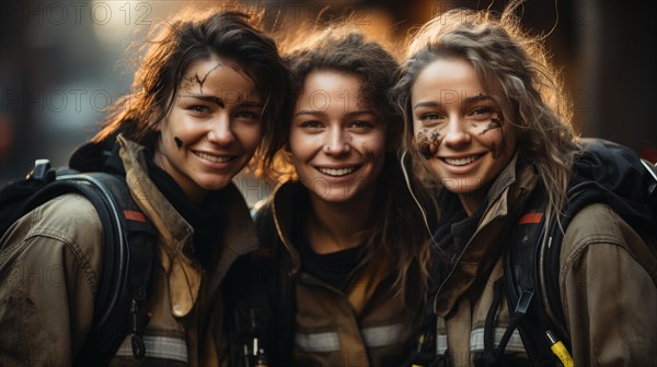 Female multiethnic firefighters working in the field