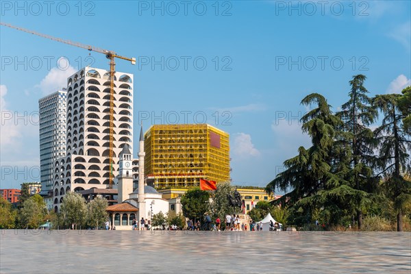 Tourist points of interest in Skanderbeg Square in Tirana. Albania