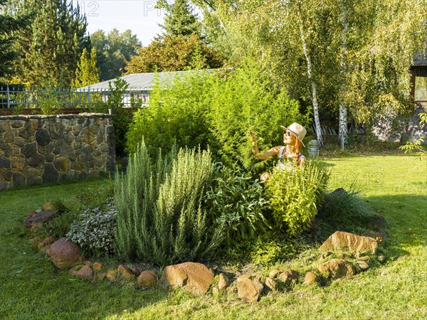 Woman in herb bed