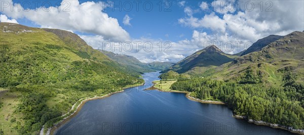 Aerial panorama of the eastern part of the freshwater loch Loch Leven