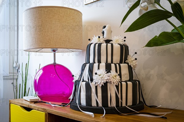 A beautiful wedding cake on a table