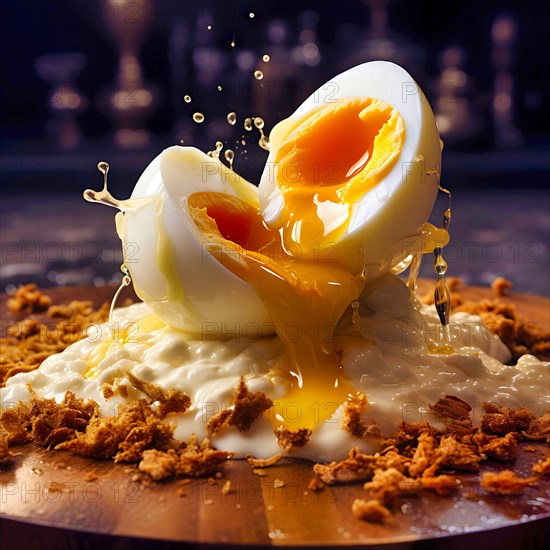 A 4 minute boiled and halved egg without shell
