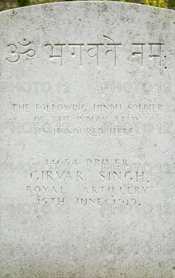 First World War One grave of Hindu soldier of the Indian army at the Etaples Military Cemetery