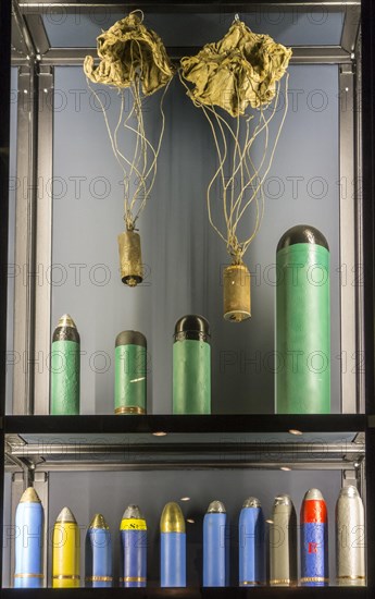 First World War One artillery ammunition in the Memorial Museum Passchendaele 1917 at Zonnebeke