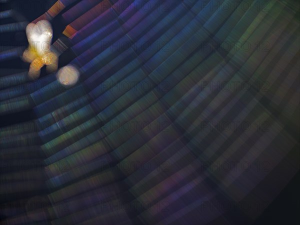Insect caught in coloured spider's web in backlight