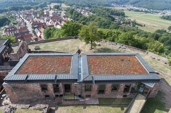 Exterior of Lichtenberg Castle with the village of Lichtenberg in the background