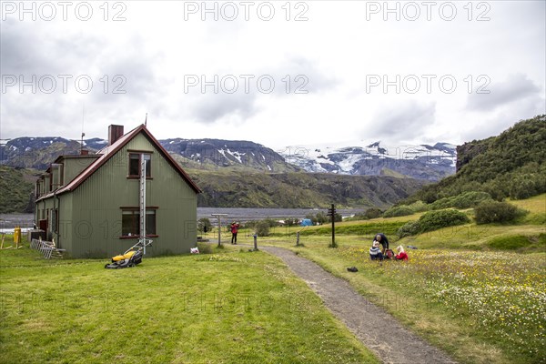A family in Thorsmoerk leaving the 4-day trek from Landmannalaugar. Iceland