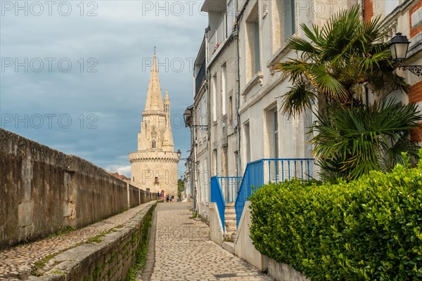 The Lantern Tower of La Rochelle in the medieval old town. La Rochelle is a coastal city in southwestern France