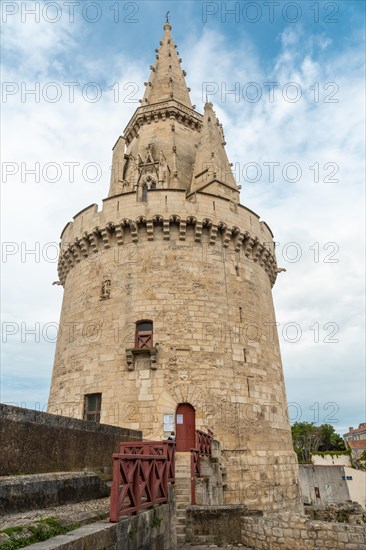 The Lantern Tower of La Rochelle in the medieval old town. La Rochelle is a coastal city in southwestern France