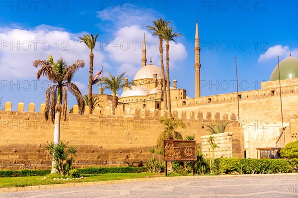 Exteriors of the fortress and walls of the Alabaster Mosque in the city of Cairo