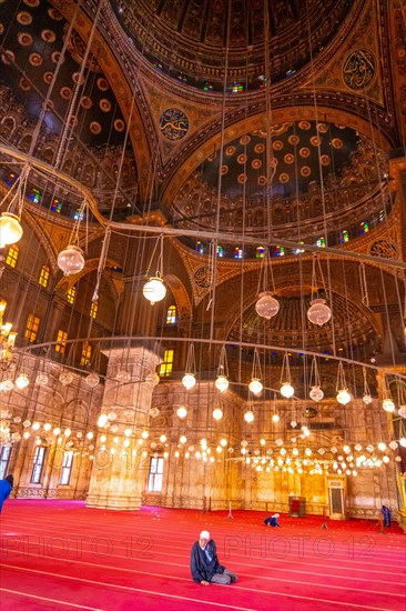 Beautiful decorated interior of the Alabaster Mosque in the city of Cairo in the Egyptian capital. Africa
