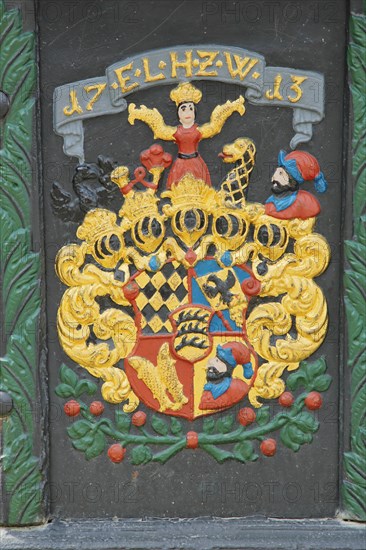 Wuerttemberg coat of arms with initials Eberhard Ludwig and year on the abbey fountain built in 1713