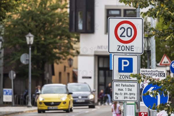 Traffic sign Tempo 20 km h applies on some streets in the city of Rottweil