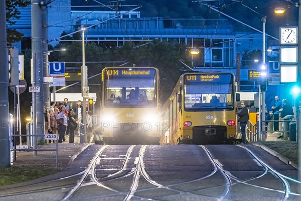 Stuttgart light rail in the evening