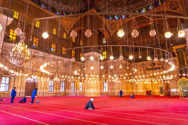 Beautiful decorated interior of the Alabaster Mosque in the city of Cairo in the Egyptian capital. Africa