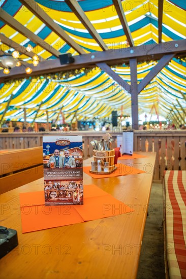 Empty beer table in the marquee