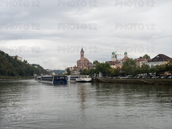View over the Danube to the old town with the church of St. Paul and the cathedral