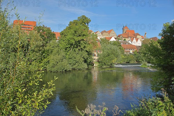 View of the Neckar and townscape with Schochenturm