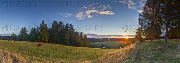 Sunset over a landscape near Furtwangen in the Black Forest