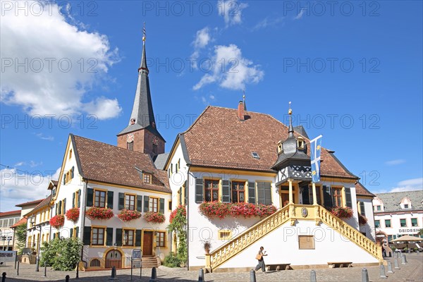 Historic town hall built 1532 with town flag