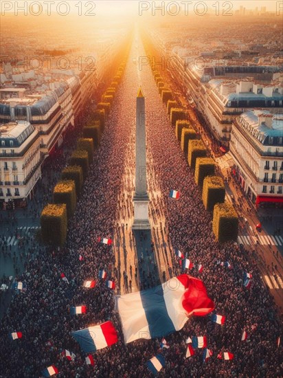 Gigantic crowd thousands of people manifesting in Paris France for event celebration or social issues generative ai art