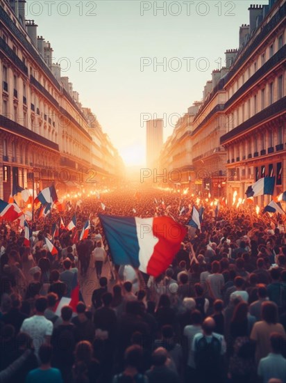 Gigantic crowd thousands of people manifesting in Paris France for event celebration or social issues generative ai art