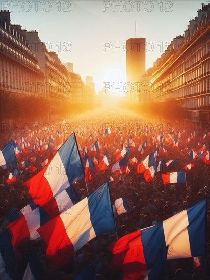 Gigantic crowd thousands of people manifesting in Paris France for event celebration or social issues generative ai art